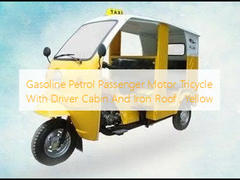 Gasoline Petrol Passenger Motor Tricycle With Driver Cabin And Iron Roof , Yellow