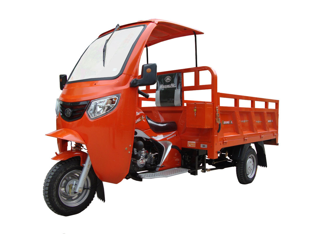 Orange 200cc 250cc Three Wheeler / Three Wheel Cargo Motorcycle With Cargo Roof
