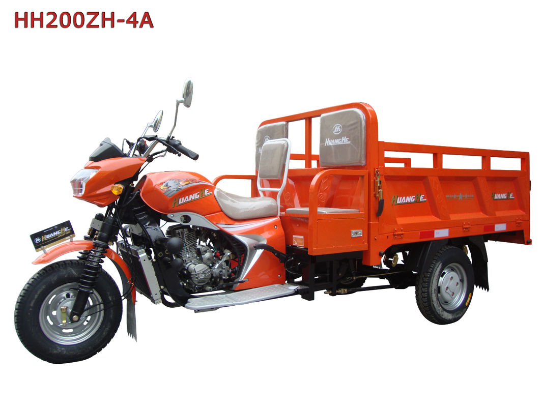 Orange 200cc 250cc Three Wheeler / Three Wheel Cargo Motorcycle With Cargo Roof